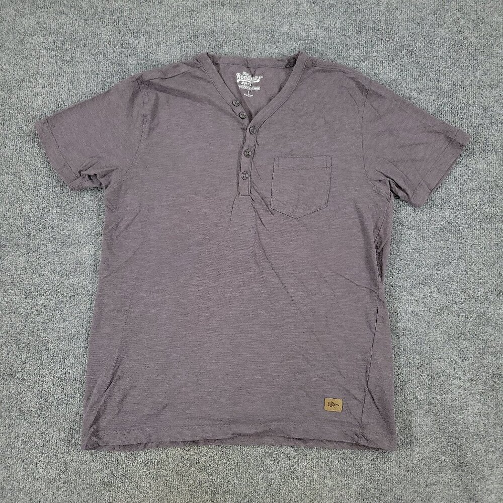 The Roadster Life Co Shirt Men Large Gray Henley Pocket Patch Logo Short Sleeve